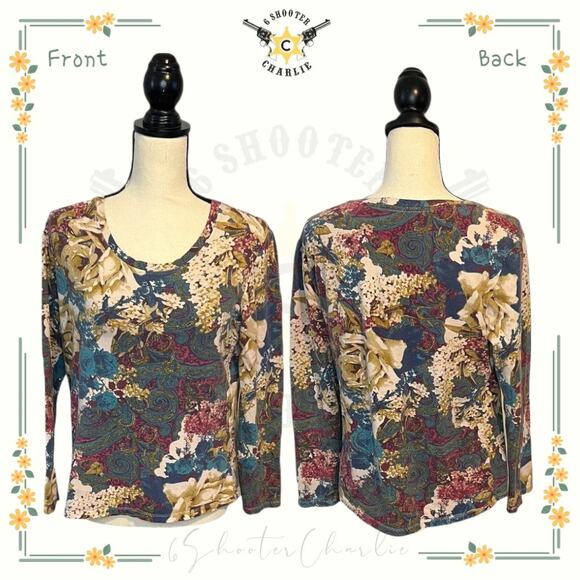 Hannah Womens Size Medium Long Sleeve Top Blouse Paisley and Floral Print - Picture 1 of 6